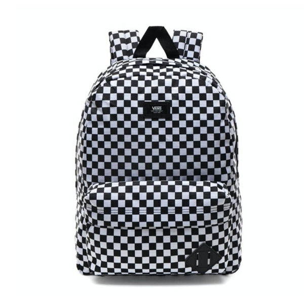 black and grey checkered backpack