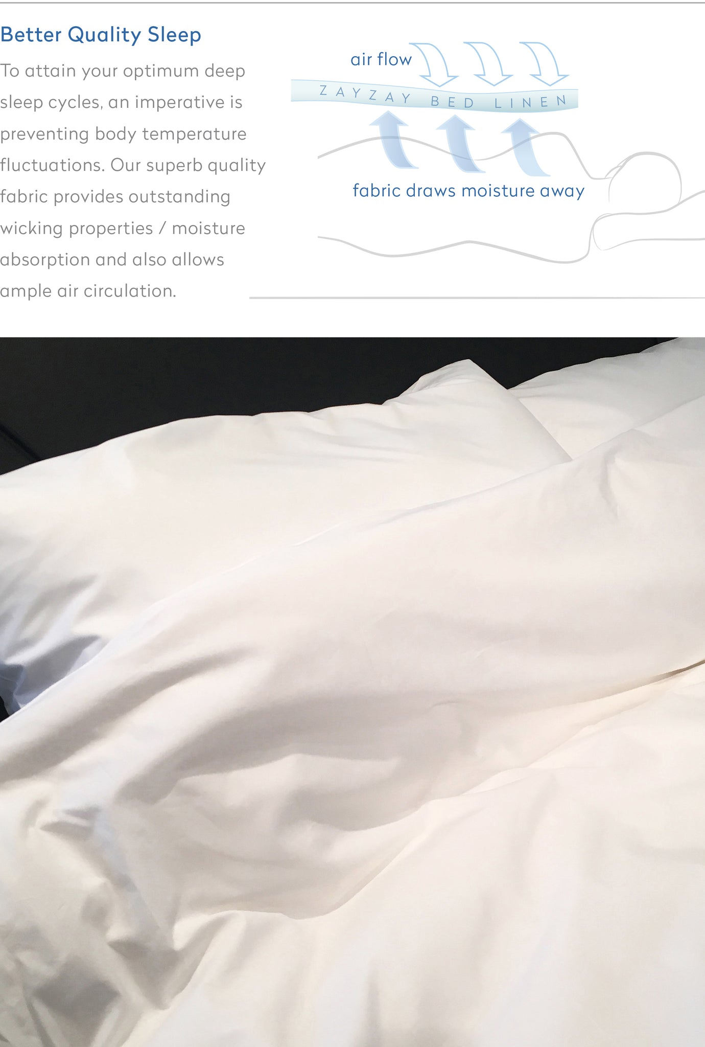 Better quality sleep air flow, photo of sheets and pillowcase
