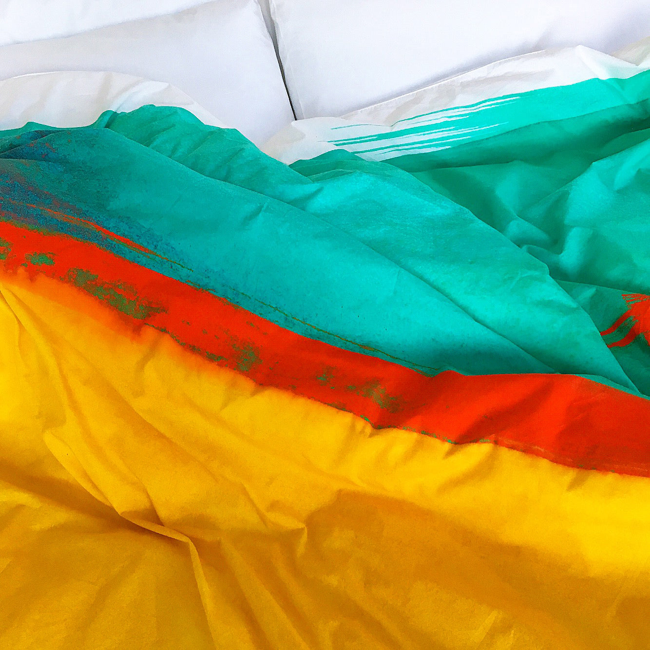 ZayZay duvet cover Morrocan Monday detail bright yellow, orange-red, turquoise colours