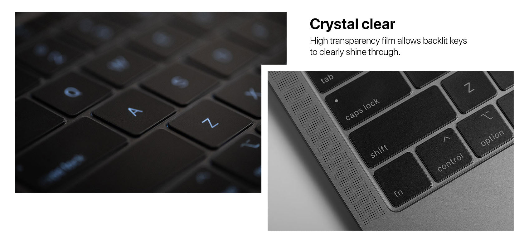 crystal clear High transparency film allows backlit keys to clearly shine through.
