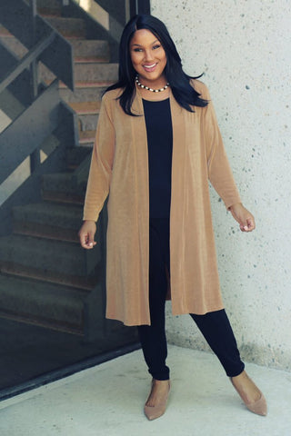 plus size camel kimono duster