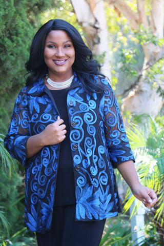 black and blue plus size jacket