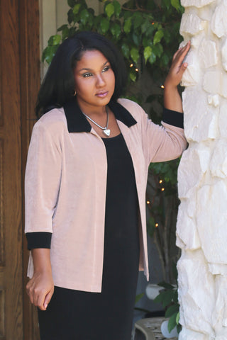 plus size blush and black tab collar jacket