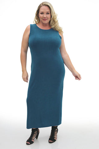cerulean blue plus size jewel neckline maxi dress
