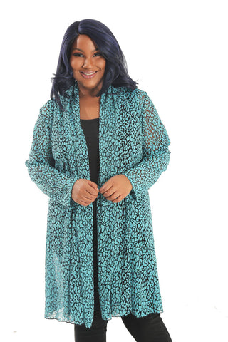 turquoise animal lace gored duster