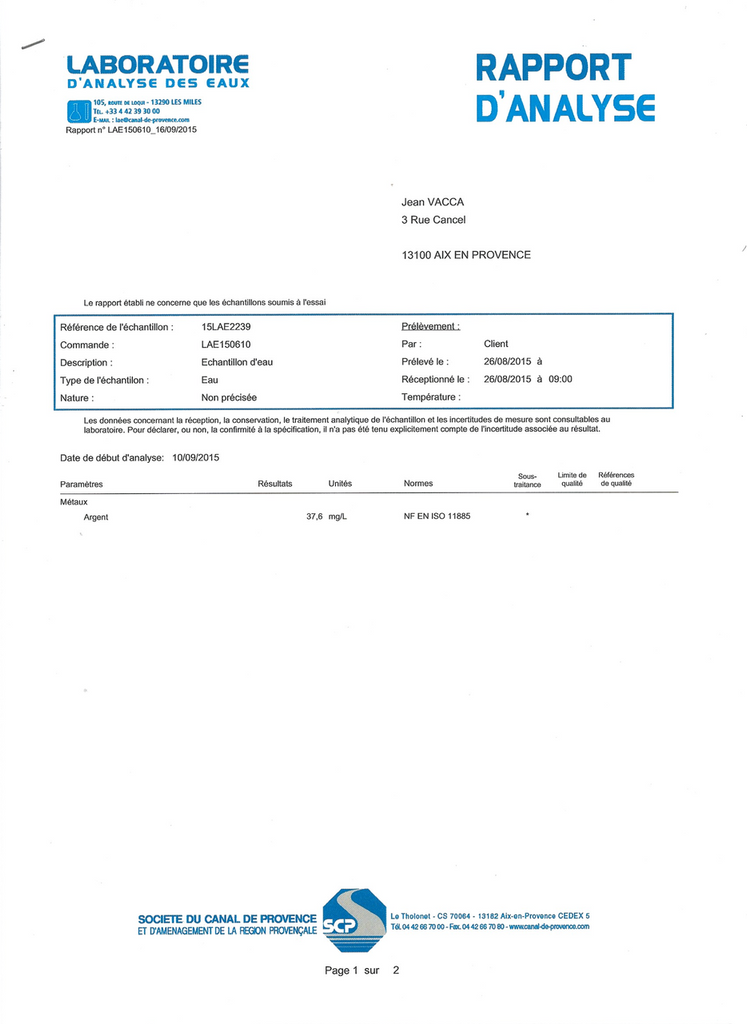 Dosage Argent IK par SCP