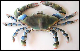 Blue Crab Metal Wall Art, Outdoor Patio Decor, Coastal Decor, Garden Decor, Metal Art- Large 32" x 48"