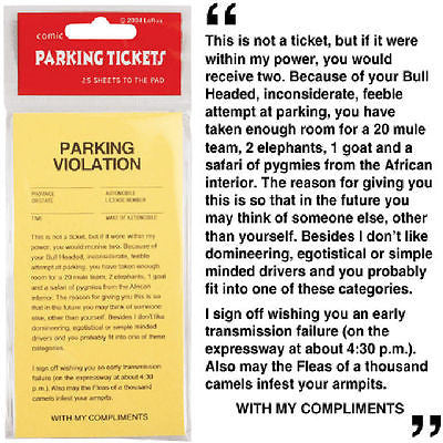 Yellow Parking Ticket Violations Novelty Prank *25 Sheets*