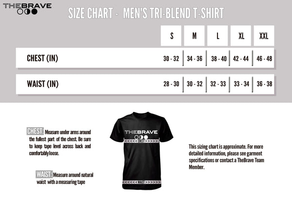 THE BRAVE MEN'S TRI-BLEND T-SHIRT - SIZE CHART