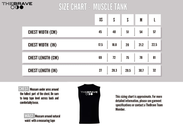 THE BRAVE UNISEX MUSCLE TANK - SIZE CHART