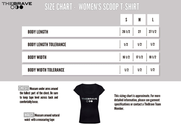 THE BRAVE - WOMEN'S SCOOP T-SHIRT - SIZE CHART