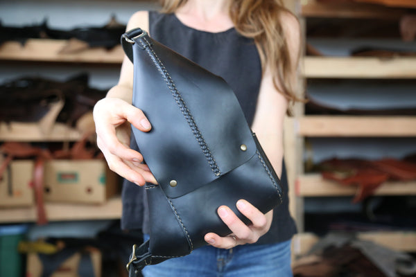 One-shoulder Mini Backpack in Black Horween Chromexcel