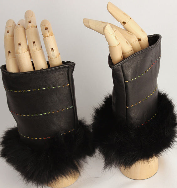 fingerless leather gloves with fur