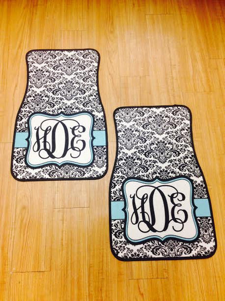 Monogram Car Mats Damask Aqua Kk S