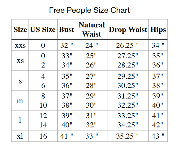 Free People Size Chart