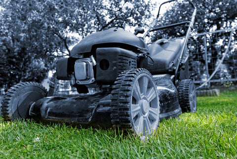 up close lawn mower in yard