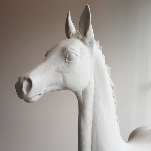 Mixed media clay foal horse sculpture by equine artist Susie Benes