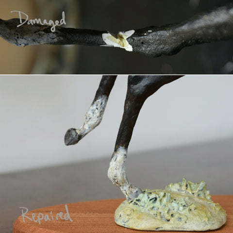 Repaired air dry clay horse sculpture