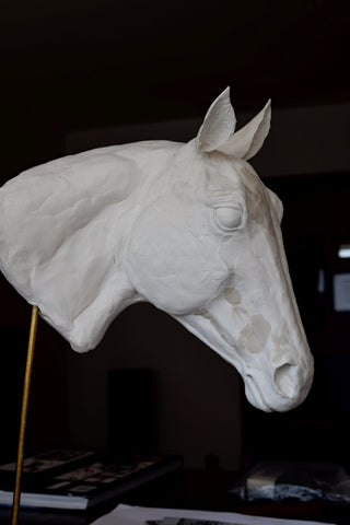 Work in progress clay horse head sculpture portrait