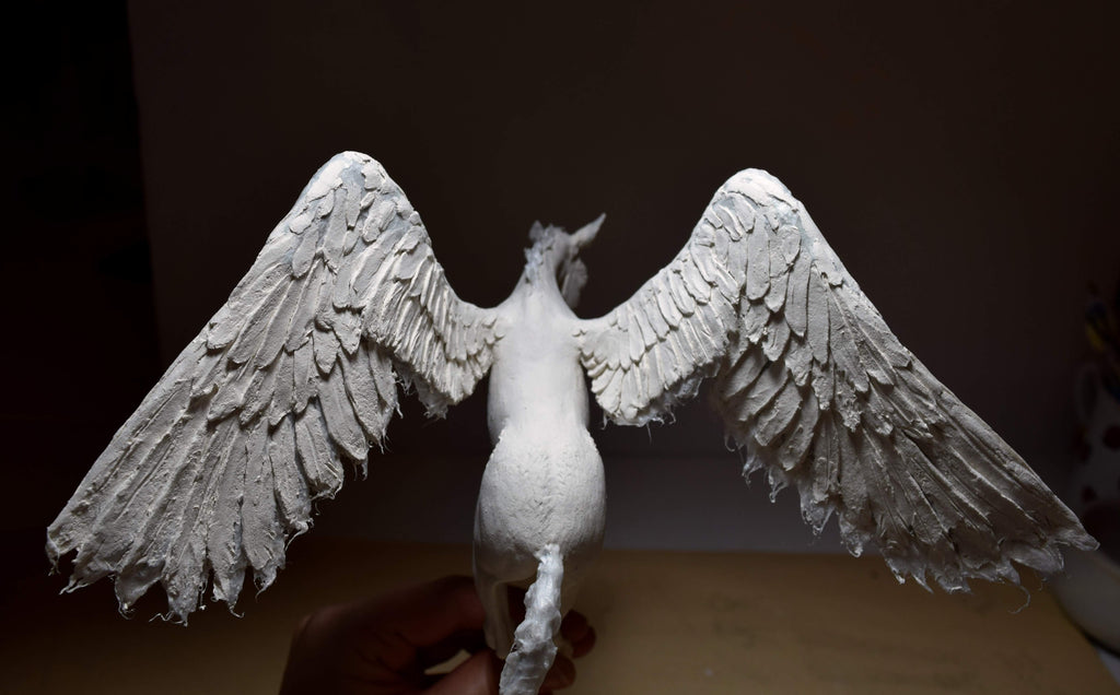 Pegasus foal sculpture in air dry clay by Susie Benes