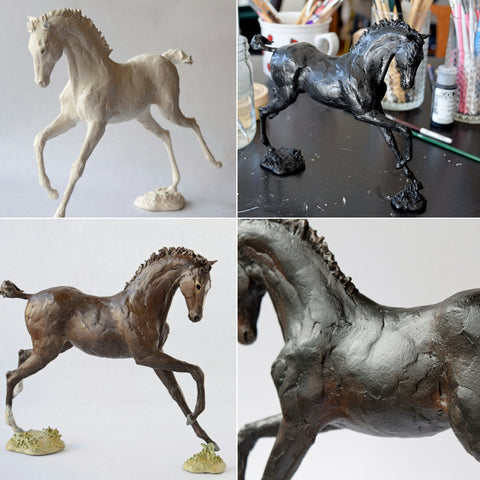 Air dry clay horse sculpture by Susie Benes