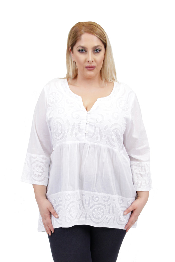 La Cera Plus Size Applique Trimmed Tunic - La Cera