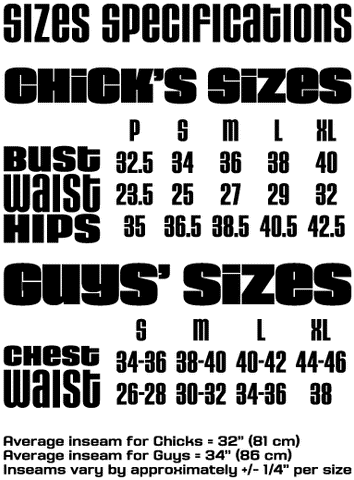 Lip Service sizing chart