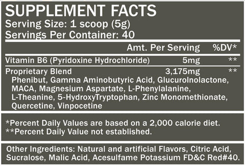 REM 8.0 Black Cherry Supplement Facts