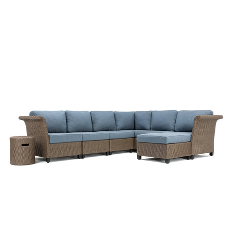 Nolin 6pc Sectional Plus 1 Side Table and 1 Ottoman (1 Armed Corner Left, 3 Armless Centers,1 Cushioned Corner, 1 Armed Corner Right)