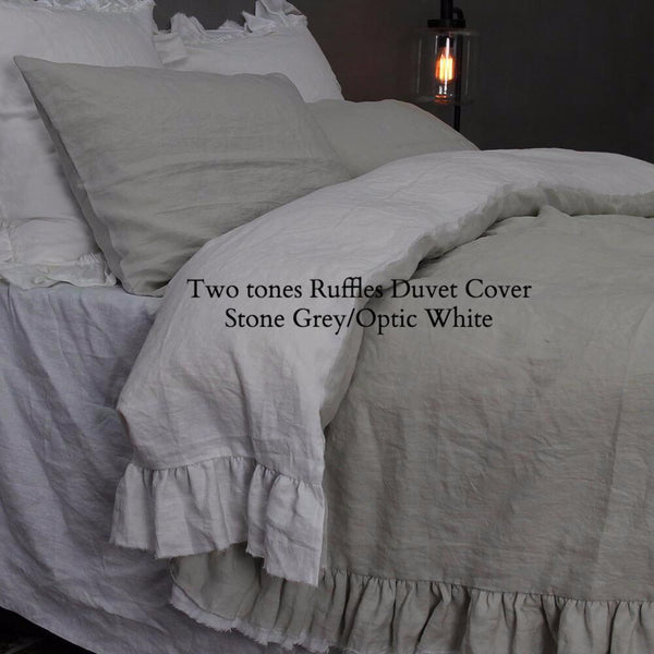 Buy Our Two Tones Ruffles Pure Linen Duvet Cover Linenshed