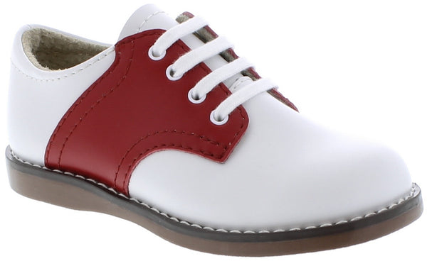 red and white saddle oxford shoes