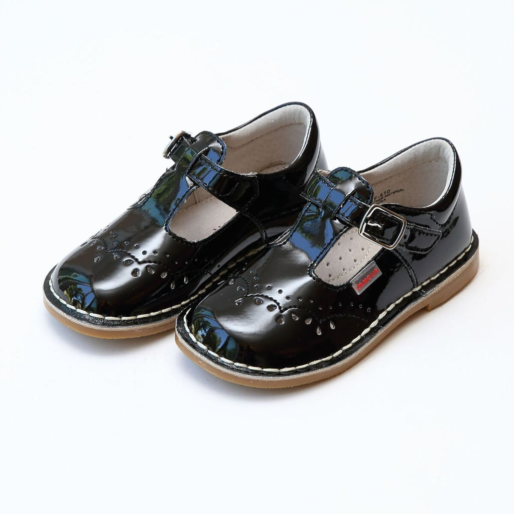 RUTHIE T-STRAP STITCH DOWN MARY JANE IN BLACK PATENT #19410BP