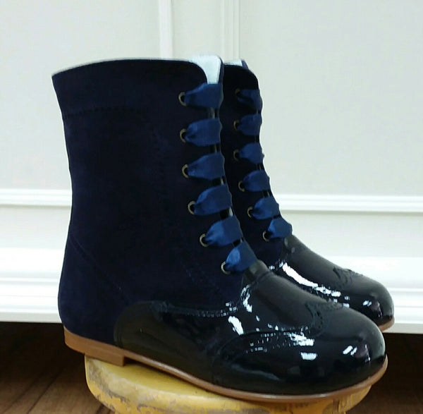 navy patent boots