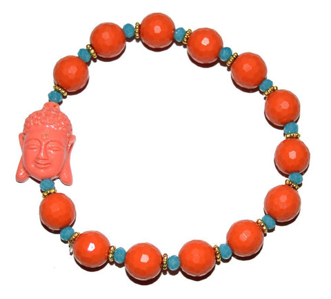 coral and light blue Buddha bracelet