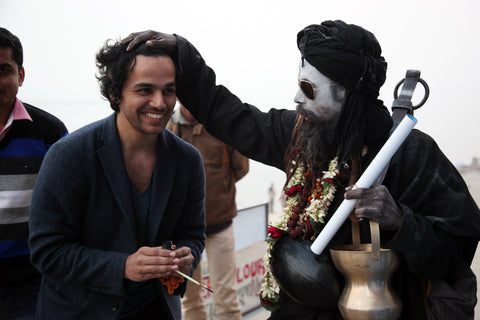 Abhishek Singh Indian artist in Varnasi India with Sadhu