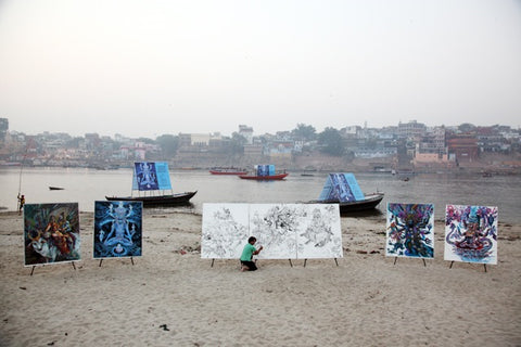 Abhishek Singh exhibit in Varanasi India on the River Ganger