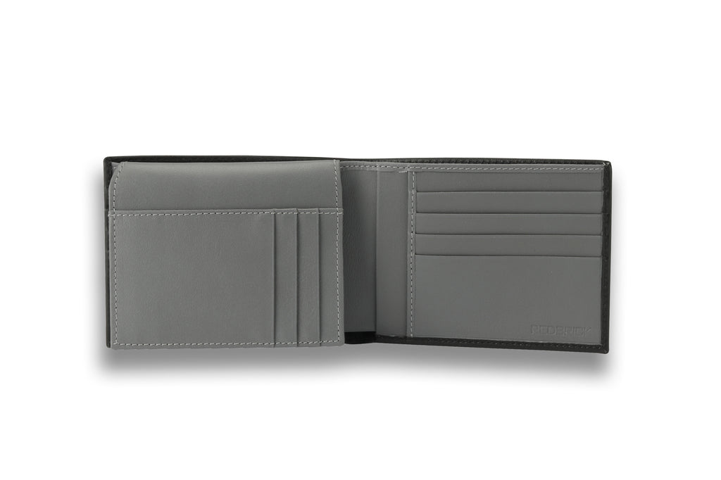 Personalised Engraved Black & Grey Bifold Leather Wallet