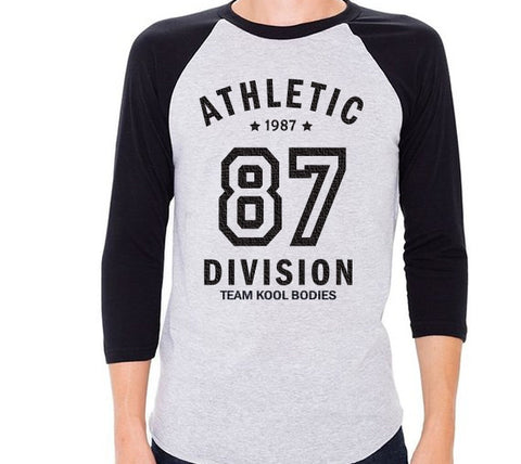 BASEBALL STYLE 3/4 SLEEVE RAGLAN   HEATHER/NAVY CREST 87