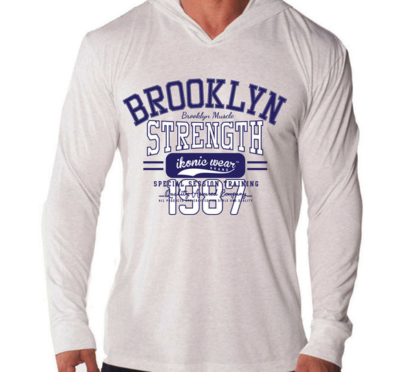 CLASSIC BODYBUILDING LONG SLEEVE TRI-BLEND HOODIE - HEATHER WHITE