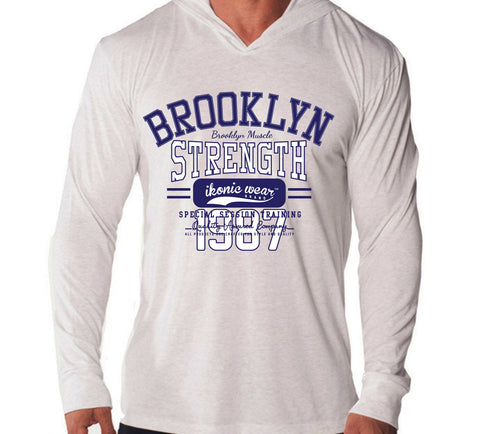 CLASSIC BODYBUILDING LONG SLEEVE TRI-BLEND HOODIE - HEATHER WHITE