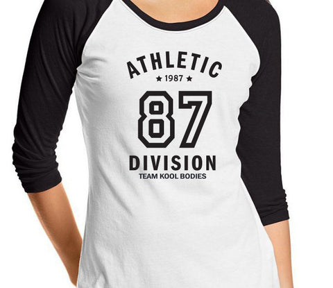 BASEBALL STYLE 3/4 SLEEVE RAGLAN   BLACK CREST 87