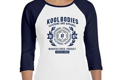 BASEBALL STYLE 3/4 SLEEVE RAGLAN   NAVY SPORTS CREST