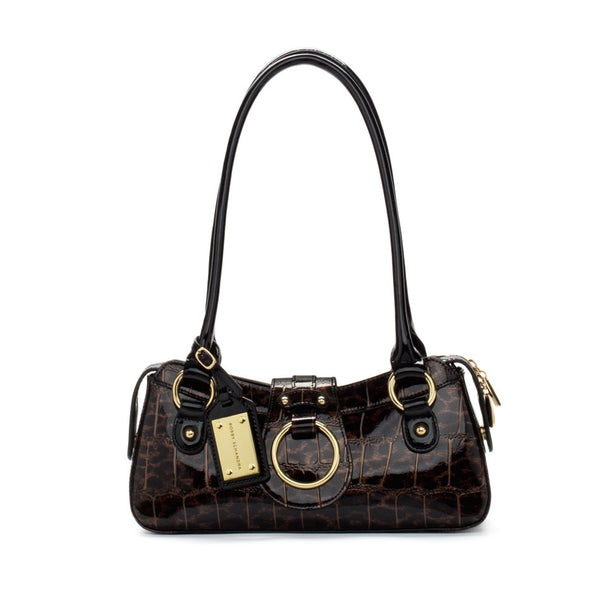 Brown and Black Leopard Patent Leather Designer Handbag - Bobby Schandra