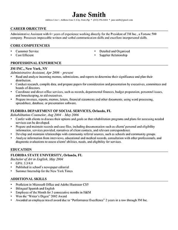 objectives in resume