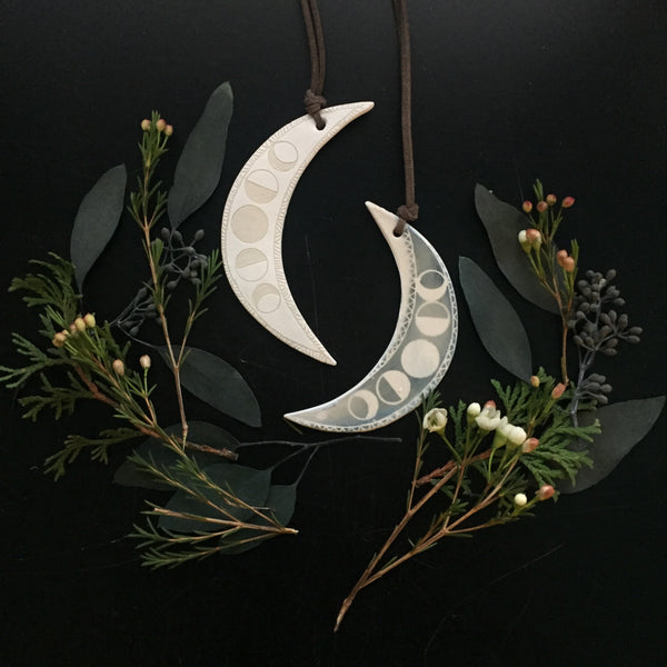 Portland Local Sgraffito Ceramic Moon Ornaments