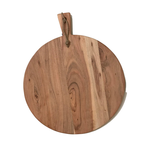 large round wooden serving tray