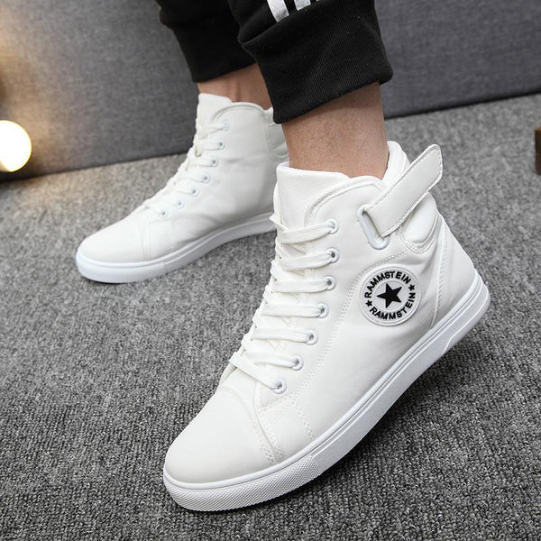high ankle white canvas shoes