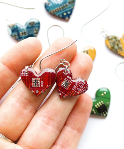 Circuit board heart earrings