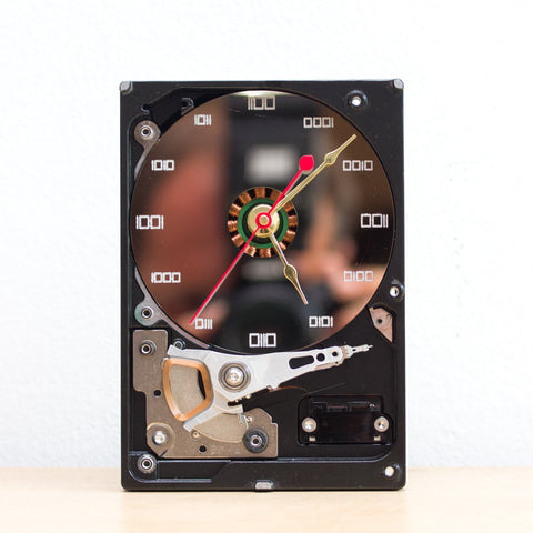 Geeky clock made of recycled Computer Hard Drive