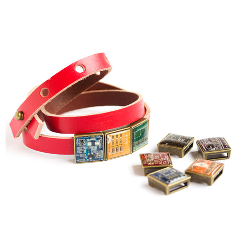 Wrap Leather Bracelet with interchangeable Circuit Board beads